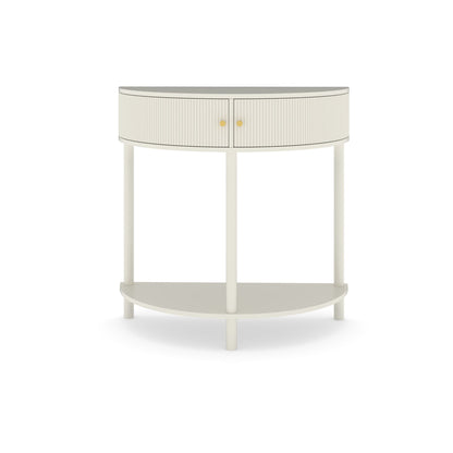Demi Lune console table 2 drawers, cream ribbed doors, gold knobs, gray top HouseOfZazla on Tampa Home & Garden Store
