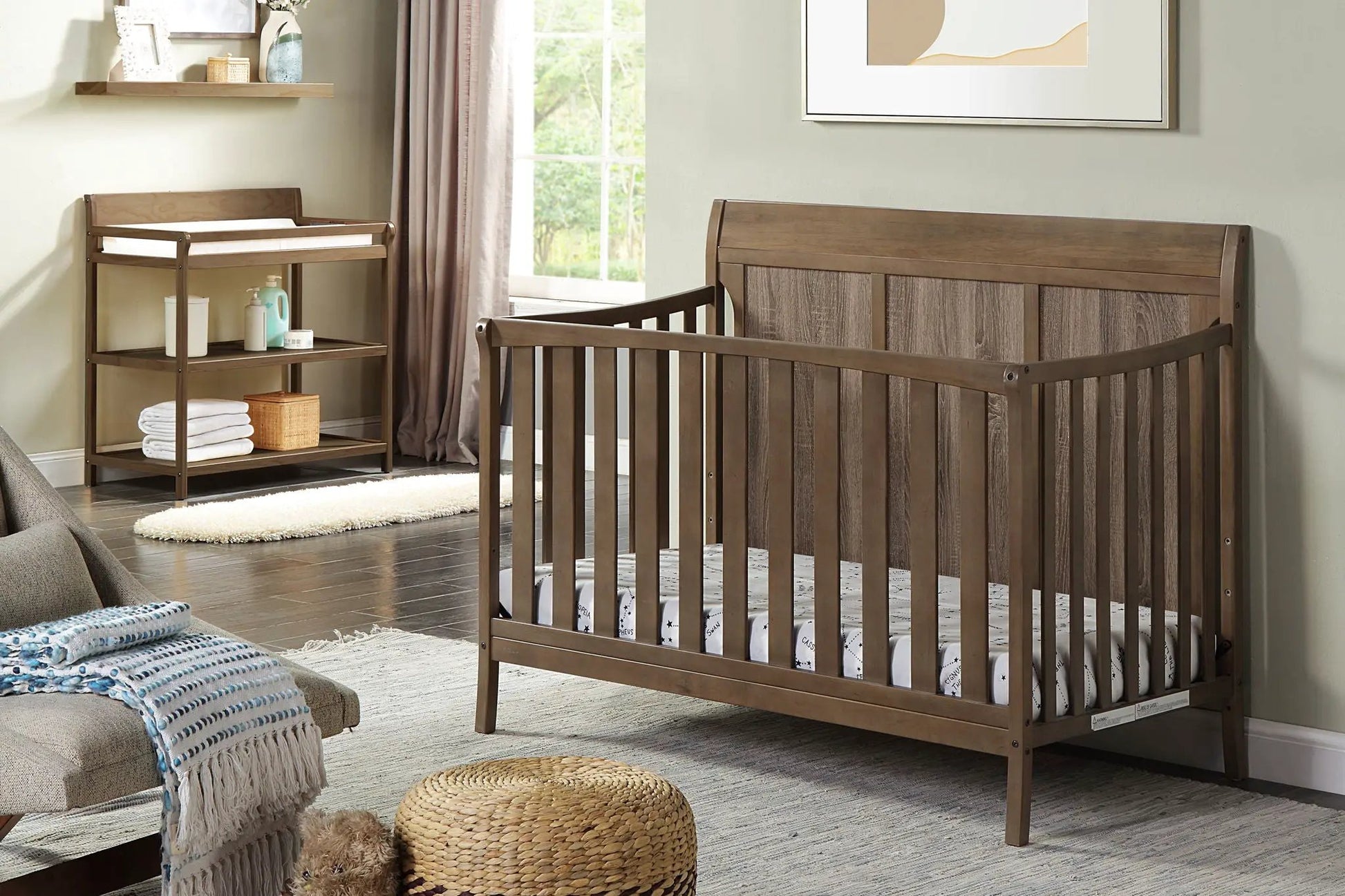 Shailee 4-in-1 Convertible Crib by Unique Piece Furniture in brown wood with storage unit on Tampa Home & Garden Store