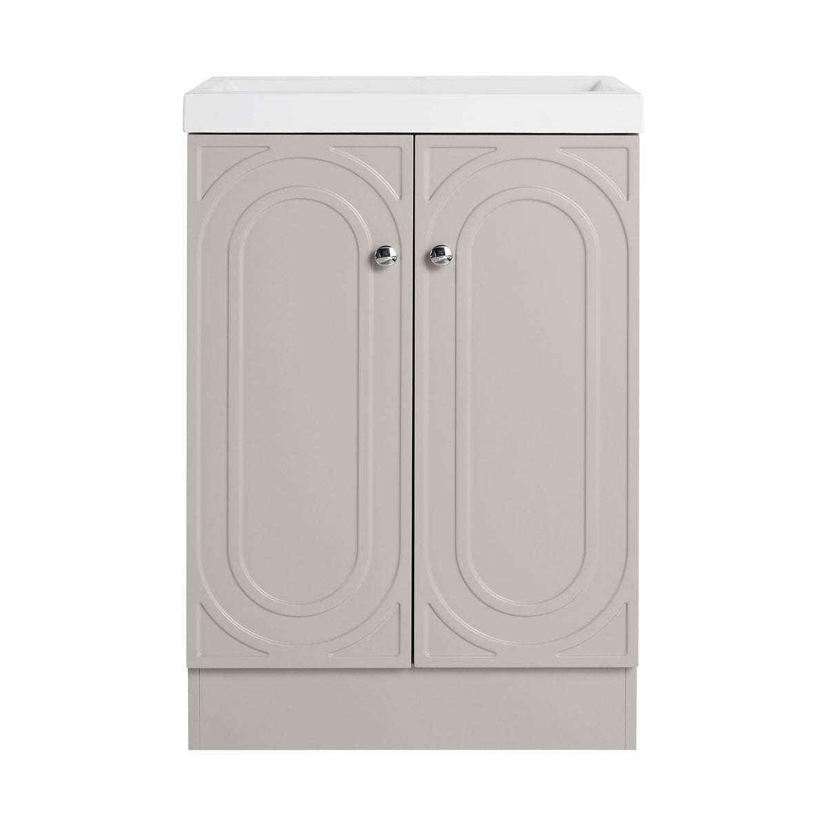 Freestanding Bath Vanity With Resin Sink And Door light gray with chrome knobs HouseOfZazla on Tampa Home & Garden Store