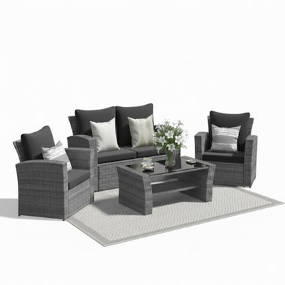 Modern patio set with cushions, 4-piece outdoor furniture by HouseOfZazla in dark wicker on Tampa Home & Garden Store