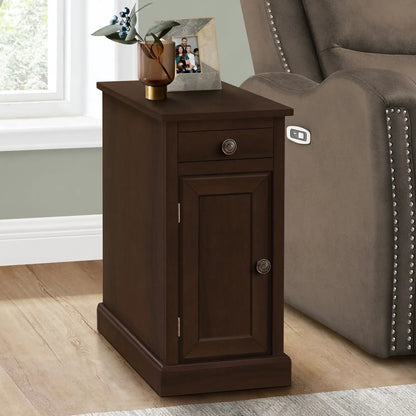 Accent End Table Espresso with storage drawer and cabinet, metal ring pull by Unique Piece Furniture on Tampa Home & Garden Store