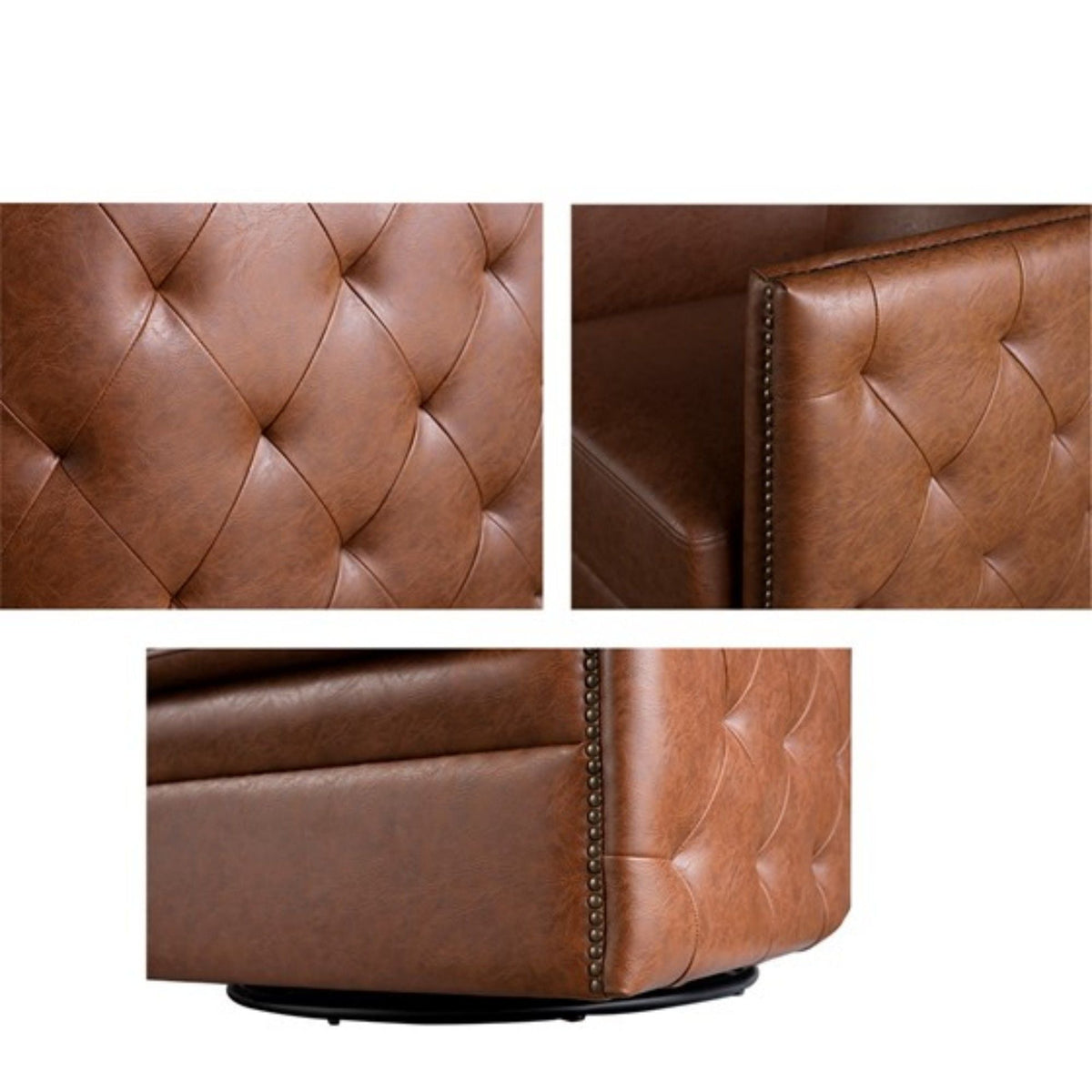 Swivel Chair with Tufted Barrel Design light brown leather with nailhead accents HouseOfZazla on Tampa Home & Garden Store