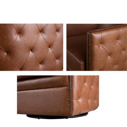 Swivel Chair with Tufted Barrel Design light brown leather with nailhead accents HouseOfZazla on Tampa Home & Garden Store