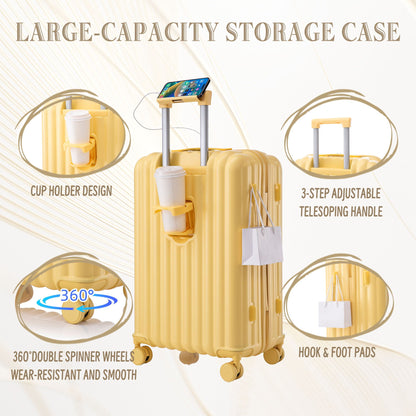 3-piece spinner luggage set in yellow with cup holder, USB port and phone holder by HouseOfZazla on Tampa Home & Garden Store