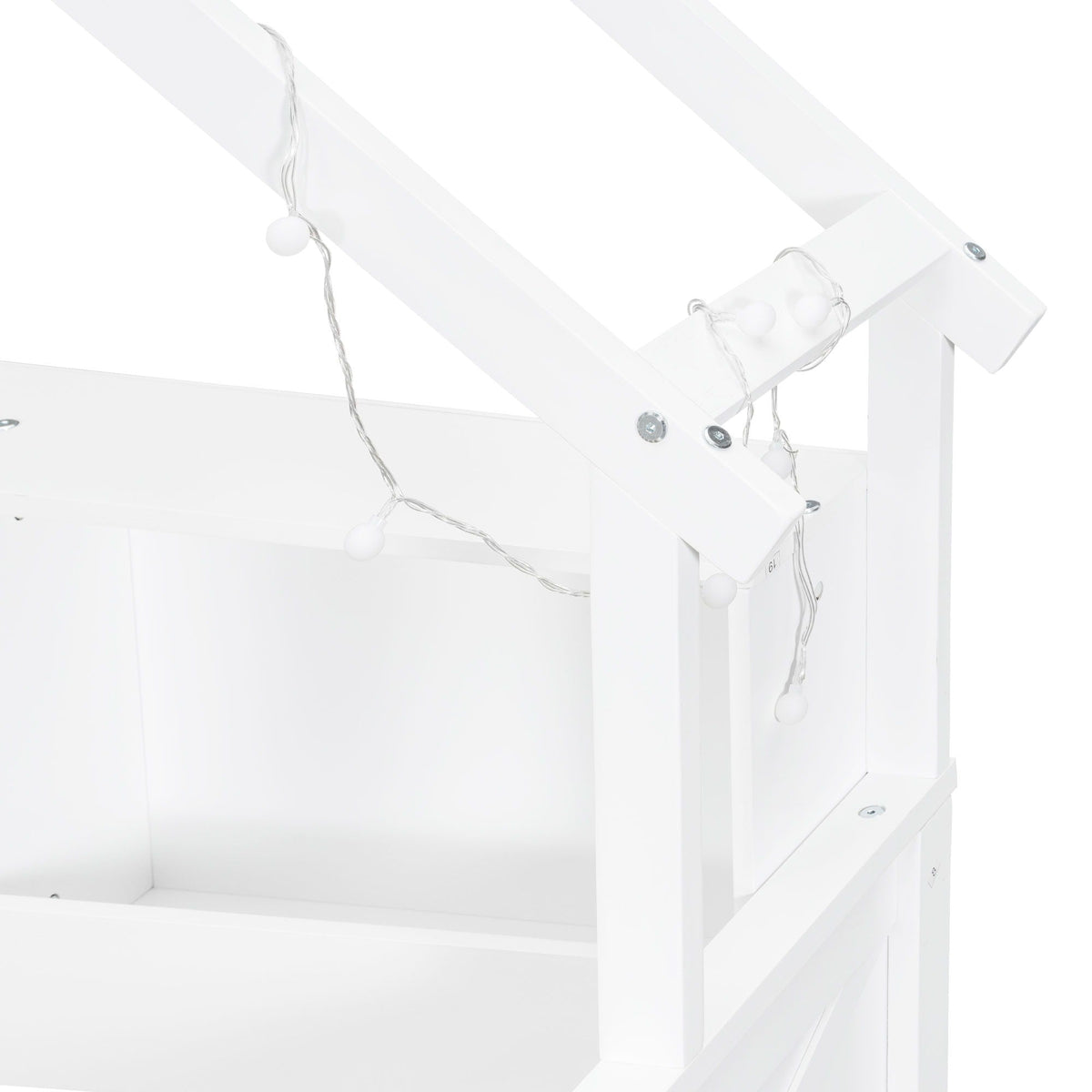 HouseOfZazla House Style Platform Bed with LED lights on white frame and guardrails on Tampa Home & Garden Store