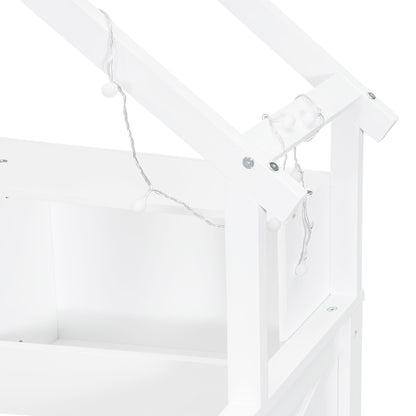 HouseOfZazla House Style Platform Bed with LED lights on white frame and guardrails on Tampa Home & Garden Store
