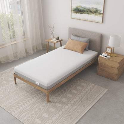 NapQueen 6 Inch Twin XL Memory Foam Mattress on light gray bed frame in a modern bedroom on Tampa Home & Garden Store