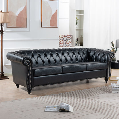 Black Chesterfield Sofa and Soft PU Rolled Arms