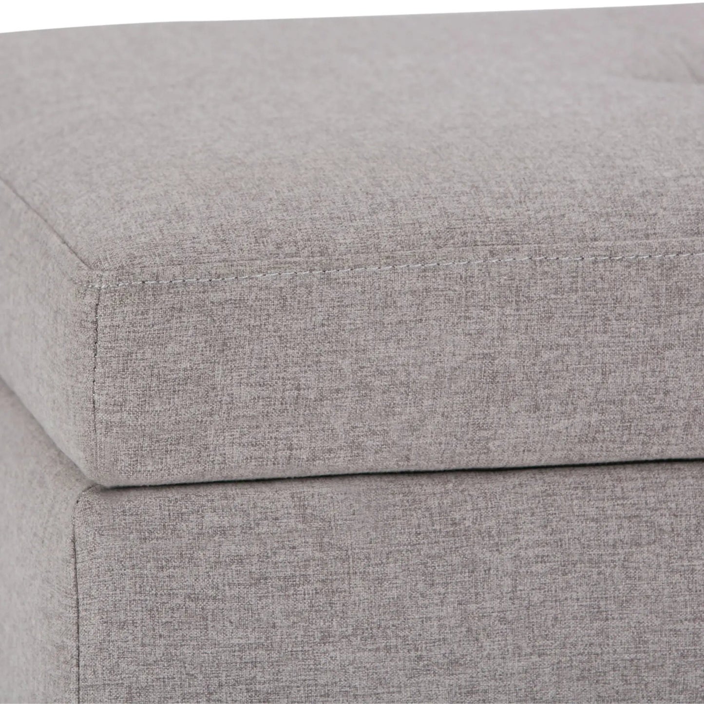 Storage ottoman bench in light gray fabric with visible stitching by Unique Piece Furniture on Tampa Home & Garden Store