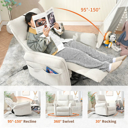 270 Degree Power Swivel Rocker Recliner With USB