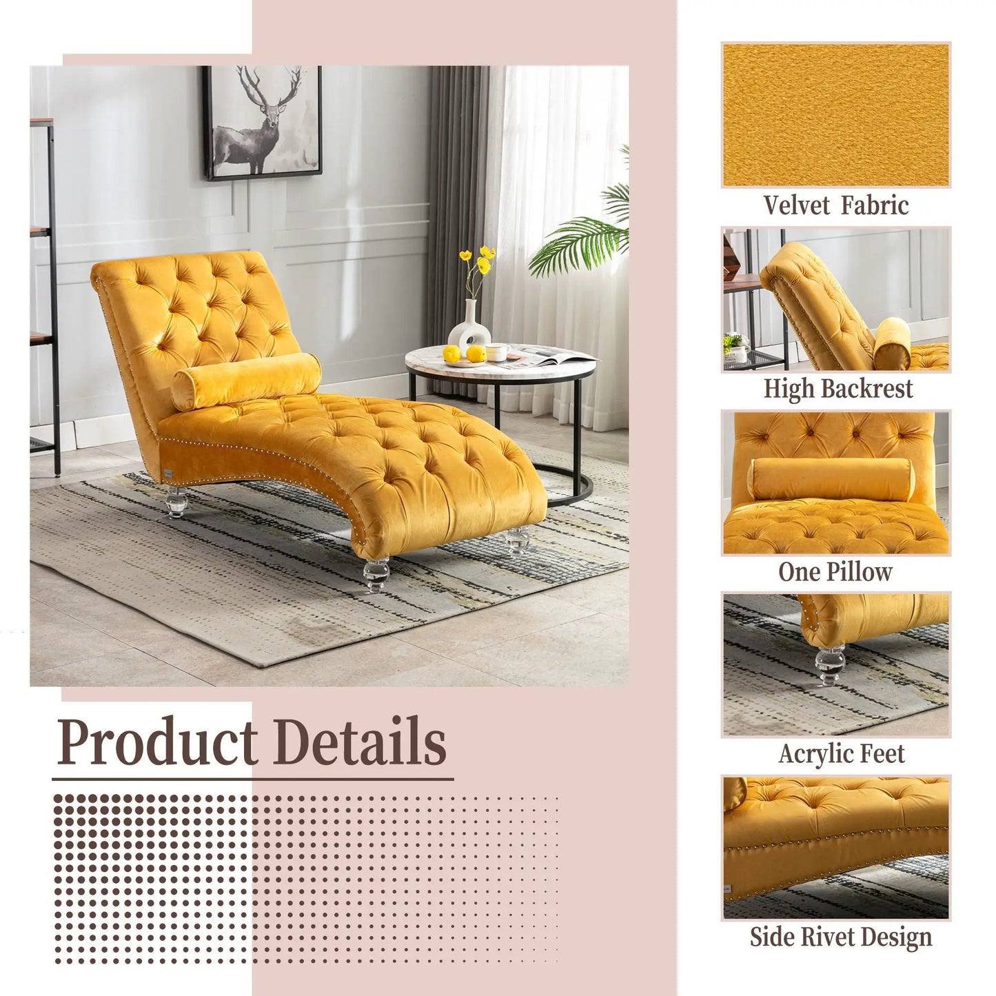 Indoor Chaise Lounge With Button Tufted Pillow