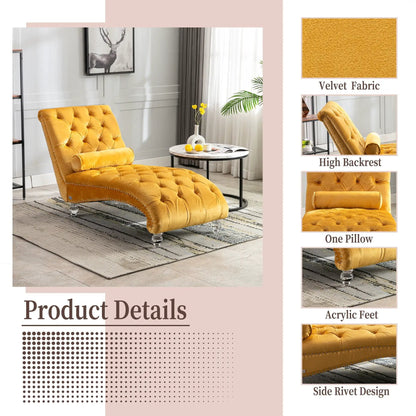 Indoor Chaise Lounge With Button Tufted Pillow