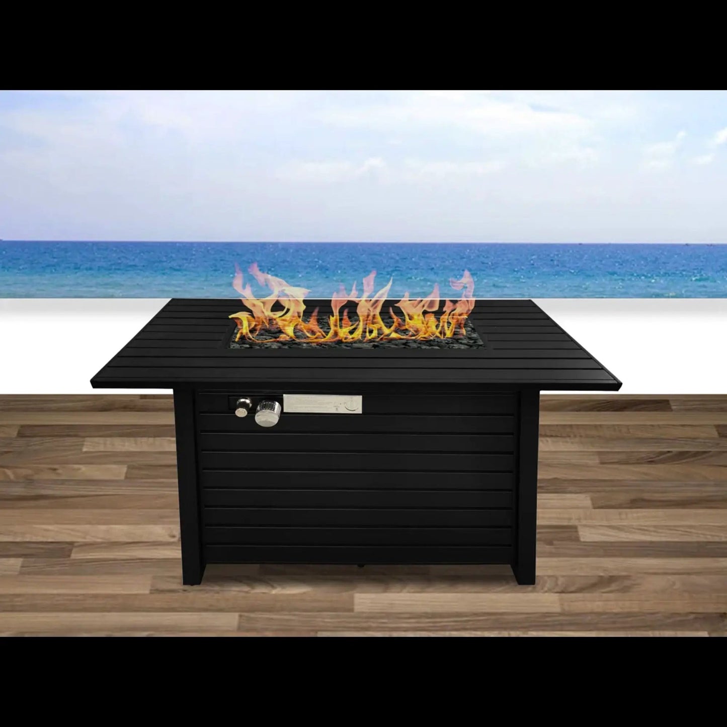 Outdoor Fire Pit Table with Lid Black Metal