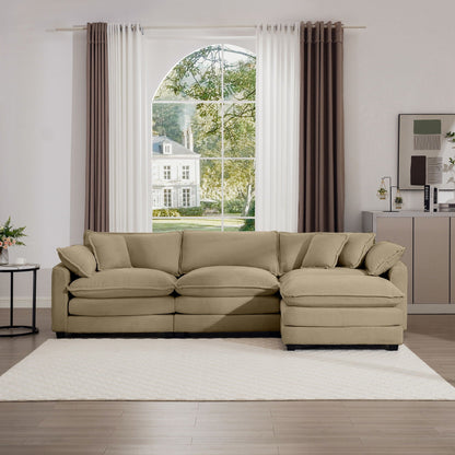 HouseOfZazla modern oversized modular cushion sofa with ottoman, 2-piece, beige deep seating on Tampa Home & Garden Store
