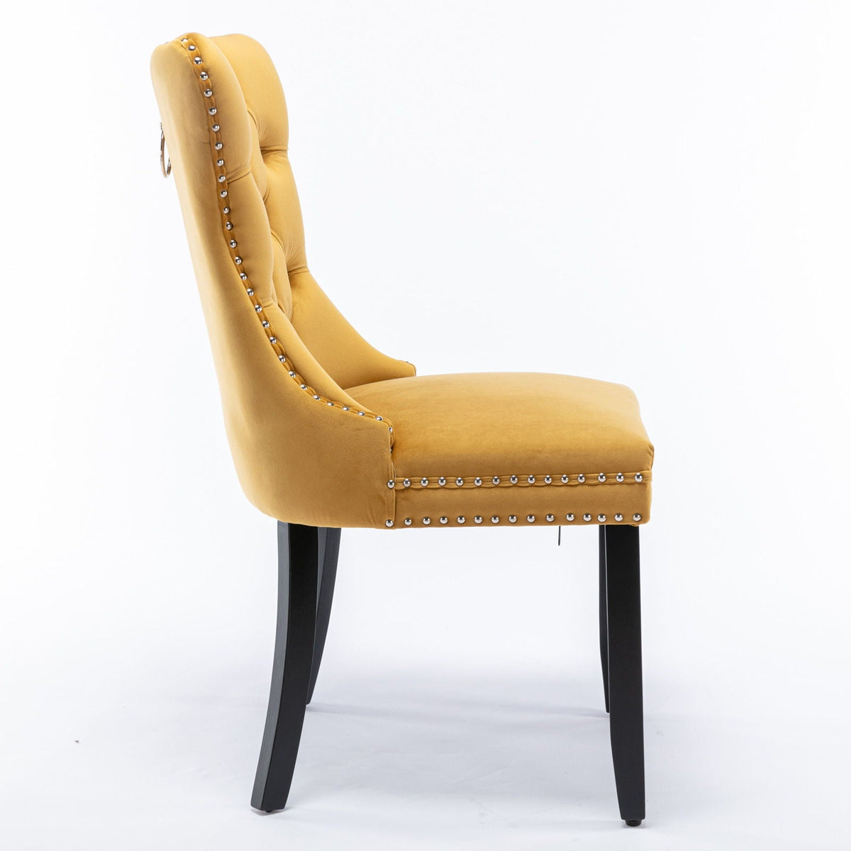 Tufted velvet dining chair set mustard yellow with nailhead trim on Tampa Home & Garden Store