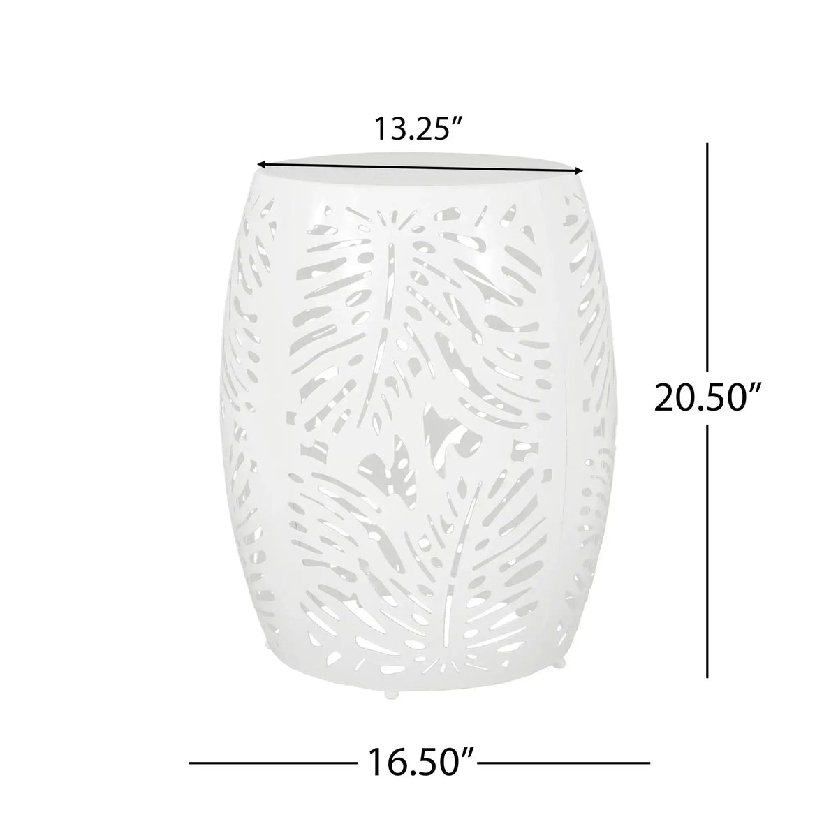 Modern design metal outdoor end table with palm leaf cut-out, white finish HouseOfZazla on Tampa Home & Garden Store