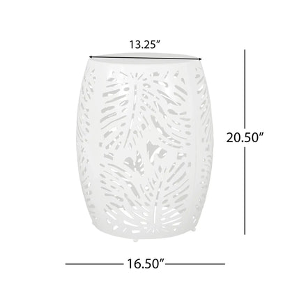 Modern design metal outdoor end table with palm leaf cut-out, white finish HouseOfZazla on Tampa Home & Garden Store