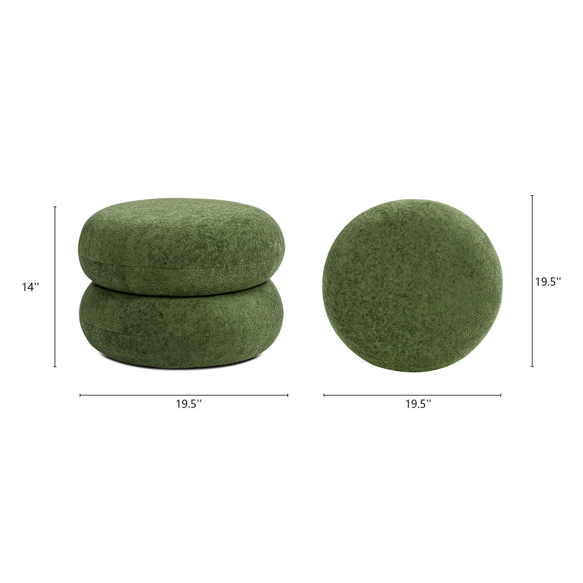 Dark green low round upholstered ottomans with stacked pouf design set of 2, HouseOfZazla on Tampa Home & Garden Store
