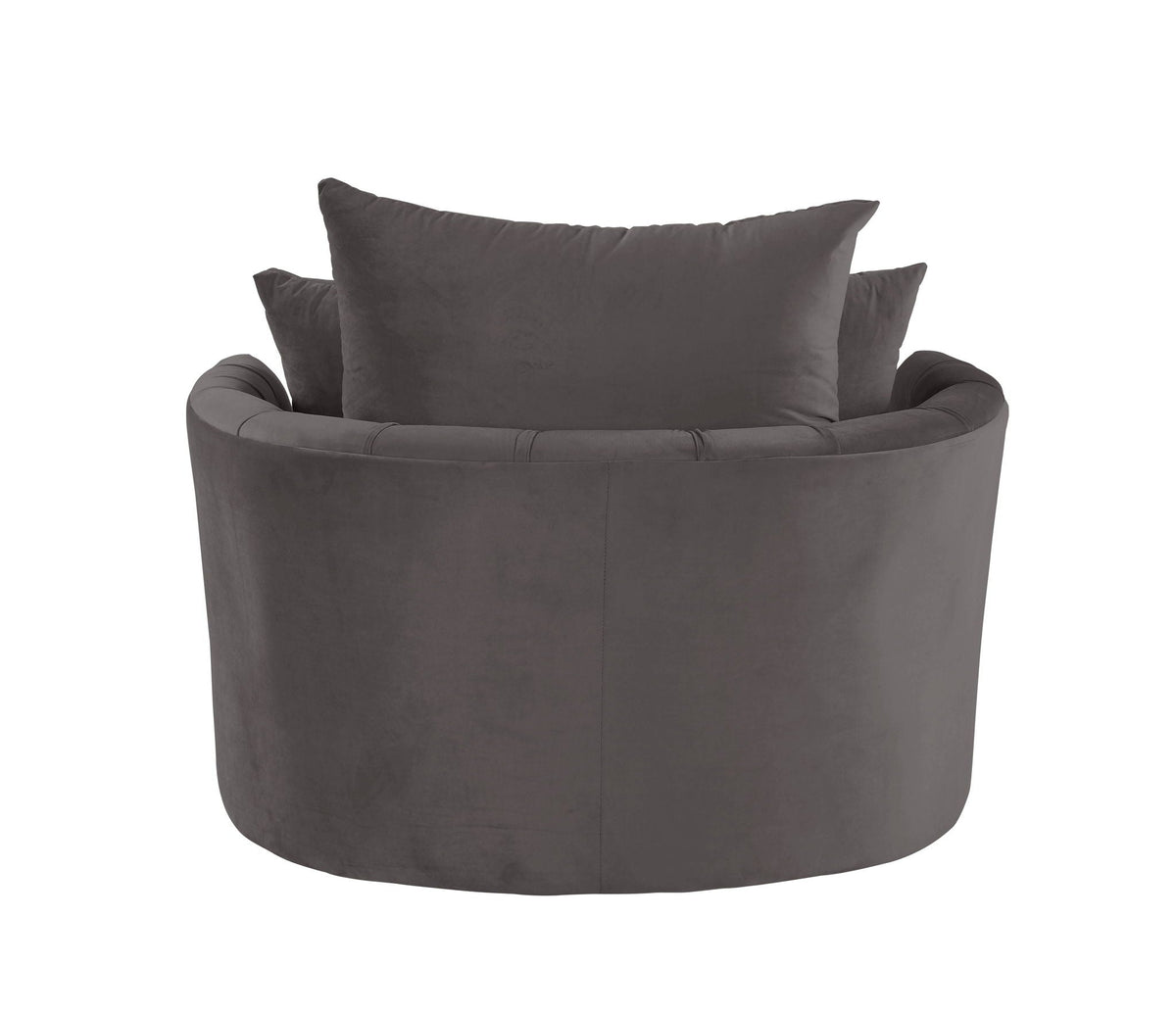 Dark gray velvet swivel accent chair with plush back cushions on Tampa Home & Garden Store