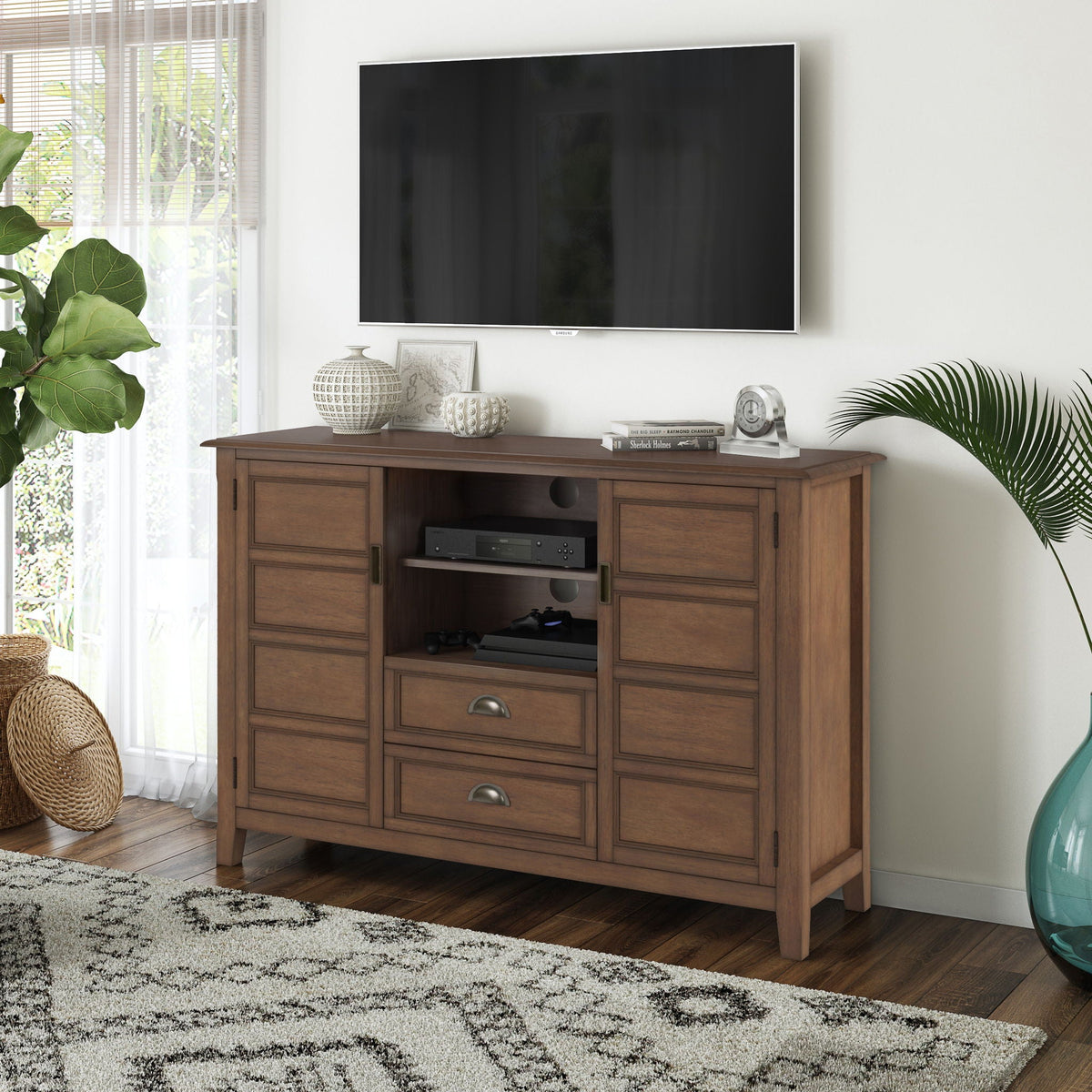 Handcrafted tall wood TV stand with storage and drawers in walnut finish HouseOfZazla on Tampa Home & Garden Store