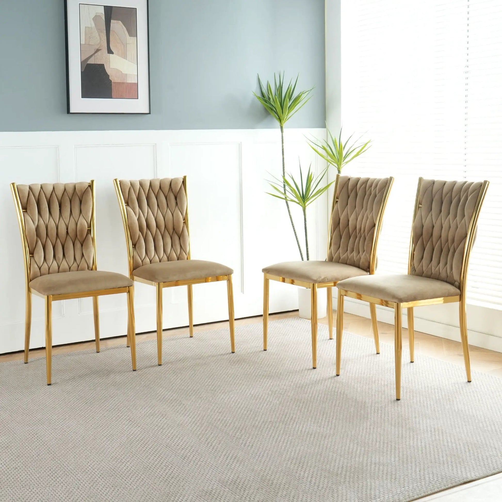 Modern dining chair set five beige tufted chairs with gold legs Unique Piece Furniture on Tampa Home & Garden Store