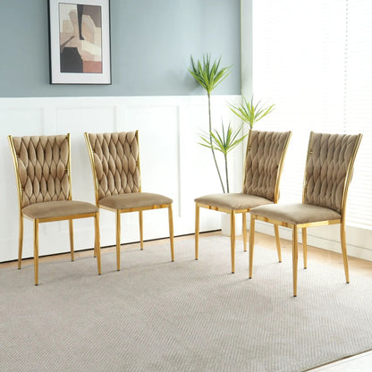 Modern dining chair set five beige tufted chairs with gold legs Unique Piece Furniture on Tampa Home & Garden Store