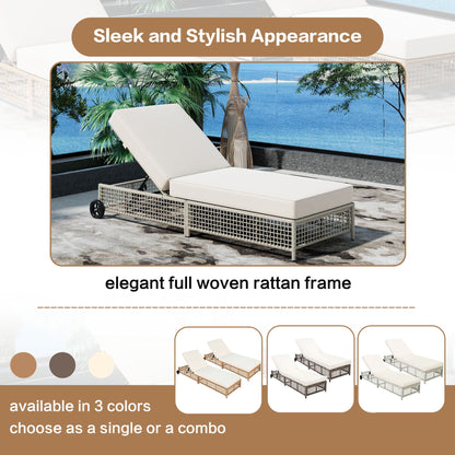 Outdoor lounge chair with 5-position backrest and wheels, beige cushions by HouseOfZazla on Tampa Home & Garden Store