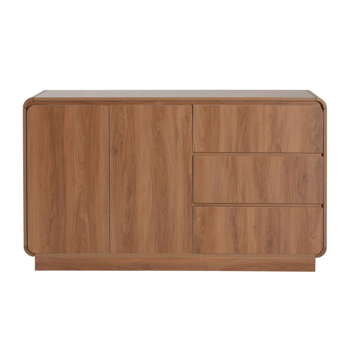 Wide storage sideboard in light brown wood with 2 doors and 3 drawers, rounded edges on Tampa Home & Garden Store