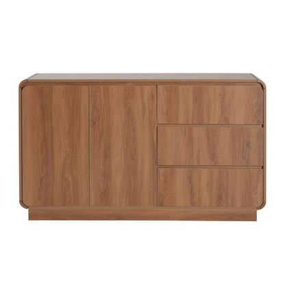 Wide storage sideboard in light brown wood with 2 doors and 3 drawers, rounded edges on Tampa Home & Garden Store