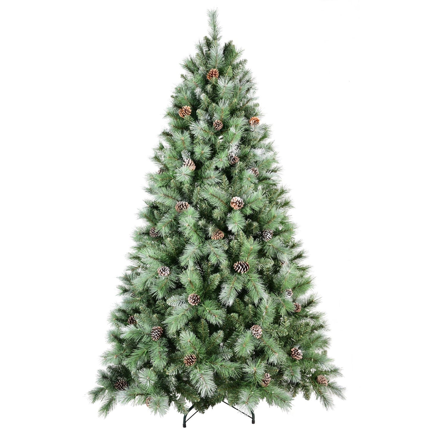 8 ft HouseOfZazla pre-decorated pinecones Christmas tree with green needles on stand on Tampa Home & Garden Store