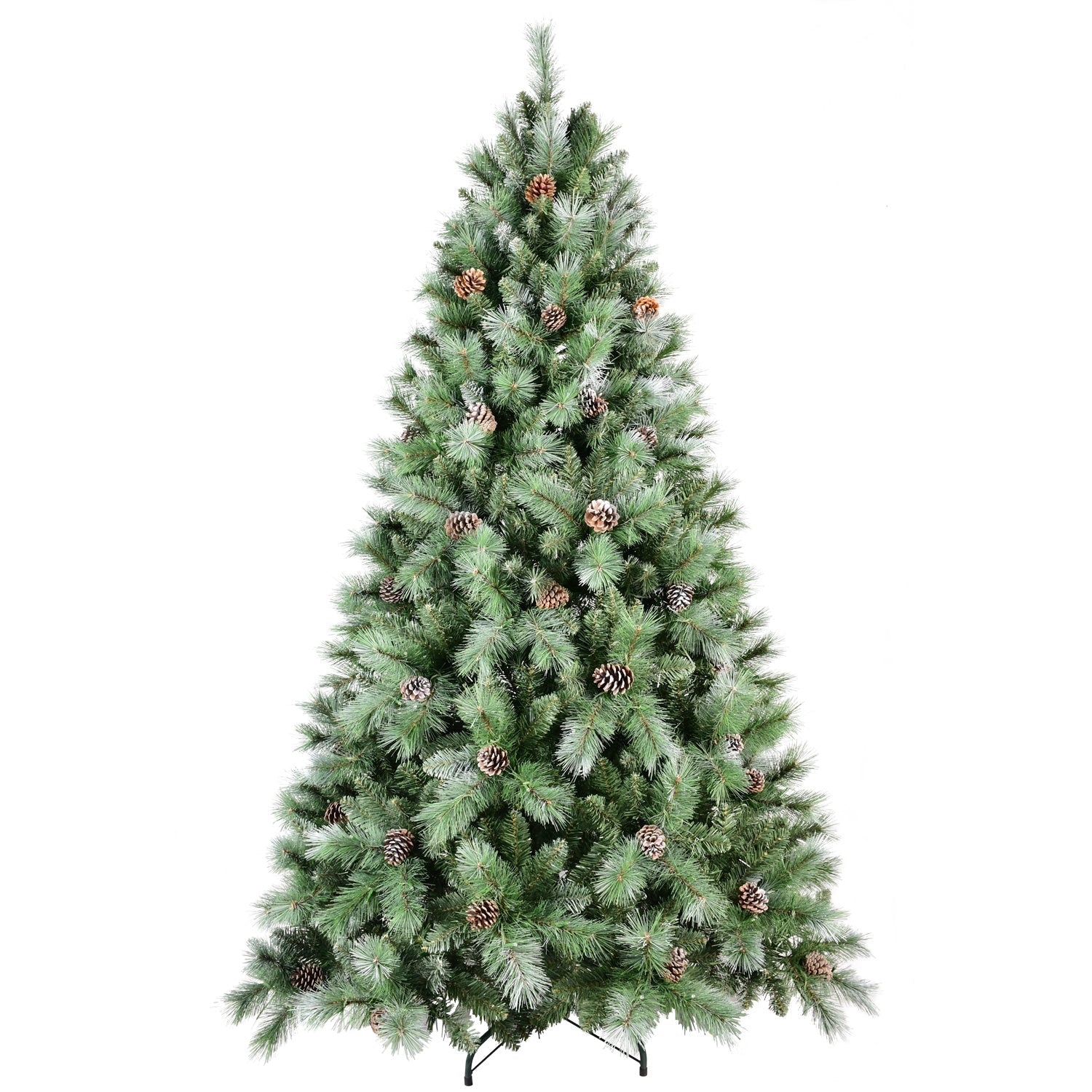 8 ft HouseOfZazla pre-decorated pinecones Christmas tree with green needles on stand on Tampa Home & Garden Store