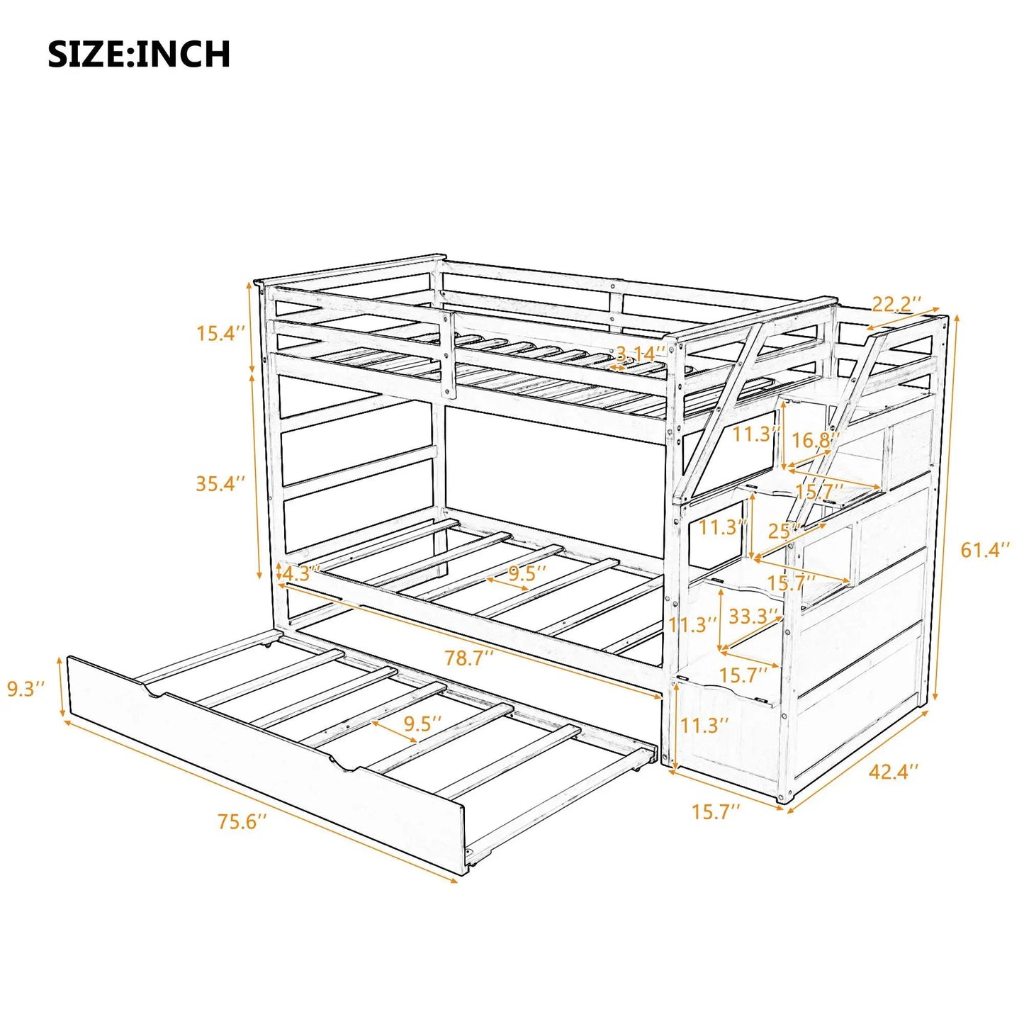 Twin-over-twin bunk bed with trundle and 3 storage stairs Espresso by Unique Piece Furniture on Tampa Home & Garden Store