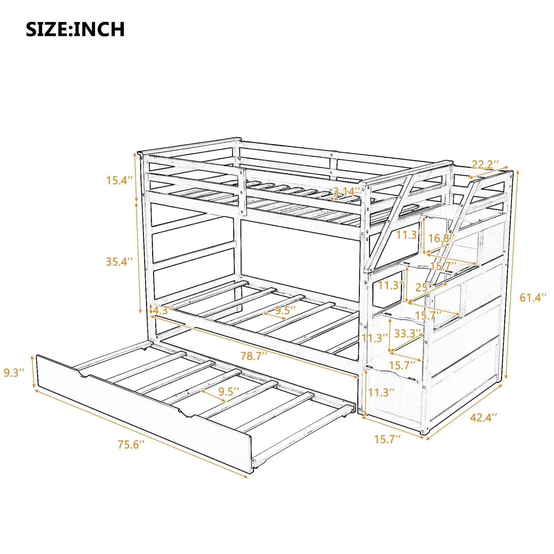 Twin-over-twin bunk bed with trundle and 3 storage stairs Espresso by Unique Piece Furniture on Tampa Home & Garden Store