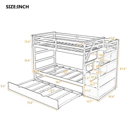 Twin-over-twin bunk bed with trundle and 3 storage stairs Espresso by Unique Piece Furniture on Tampa Home & Garden Store