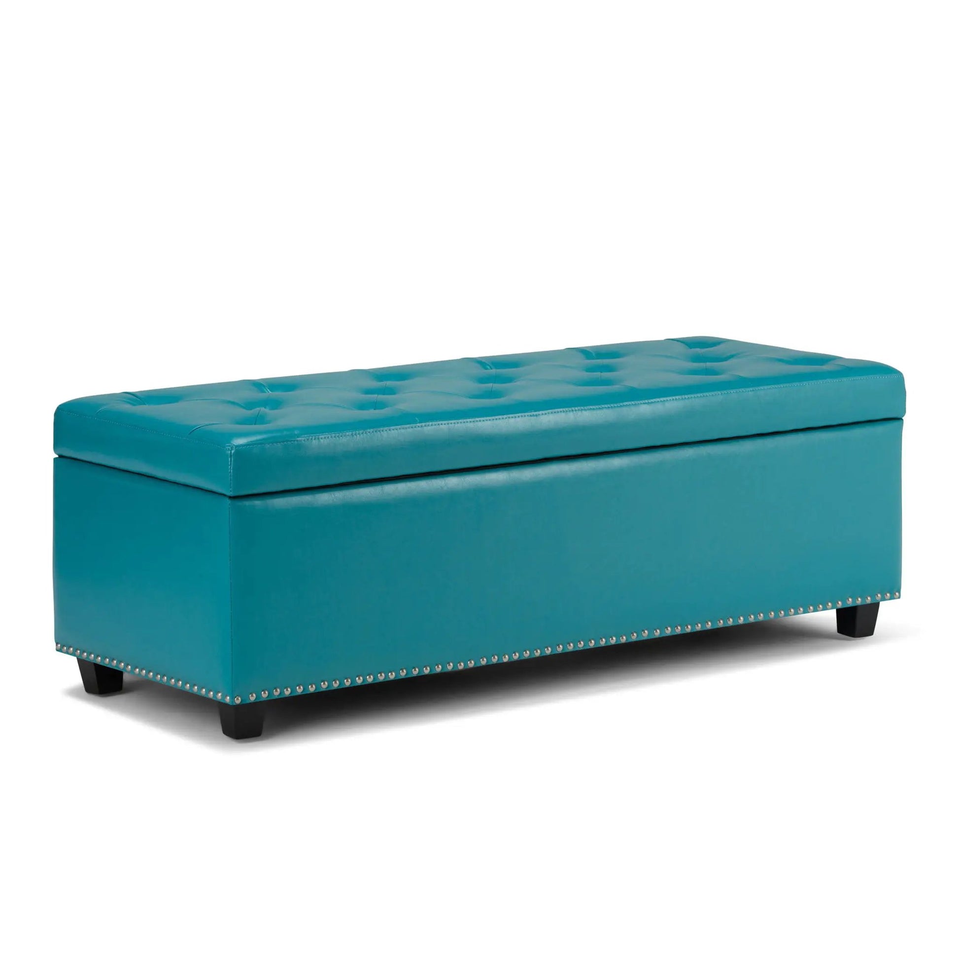 Hamilton Upholstered Storage Ottoman teal leatherette with tufted lid by Unique Piece Furniture on Tampa Home & Garden Store