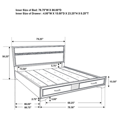 Corbin Glittering Bedroom Set, 4-piece by HouseOfZazla, bed with dresser measurements on Tampa Home & Garden Store