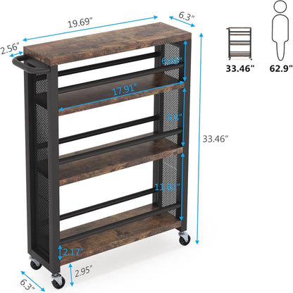 Narrow 4 Tier Rolling Kitchen Storage Cart