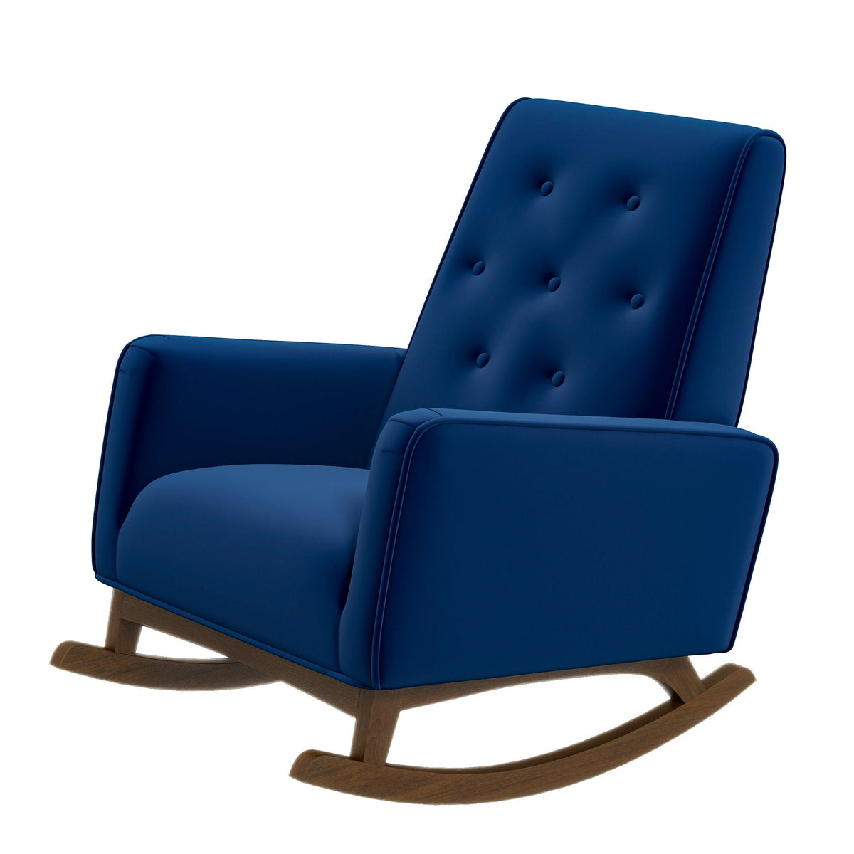 Demetrius Solid Wood Rocking Chair blue upholstery by HouseOfZazla with wooden rockers on Tampa Home & Garden Store
