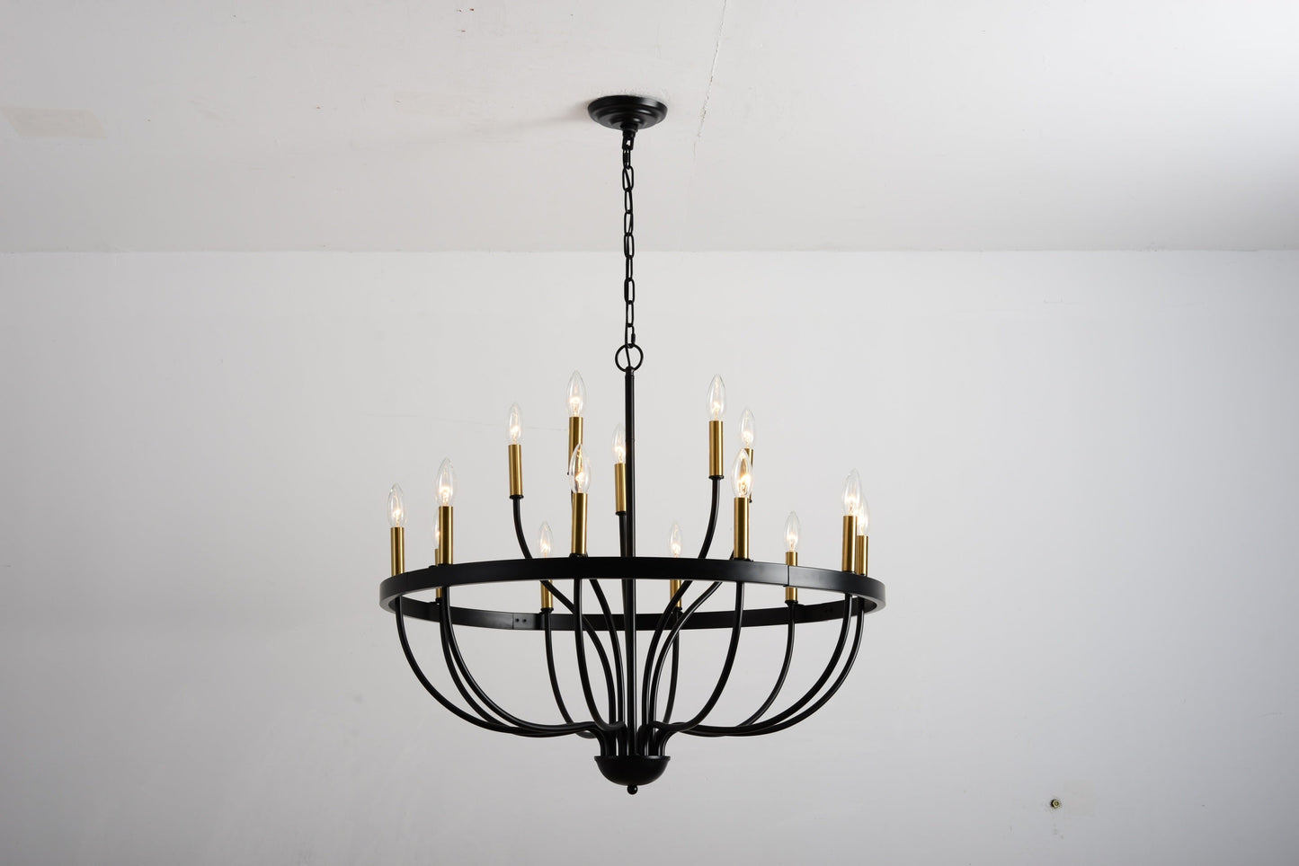 18-Light Industrial Iron Candle Chandelier black iron frame with gold candle sleeves 18 bulbs on Tampa Home & Garden Store