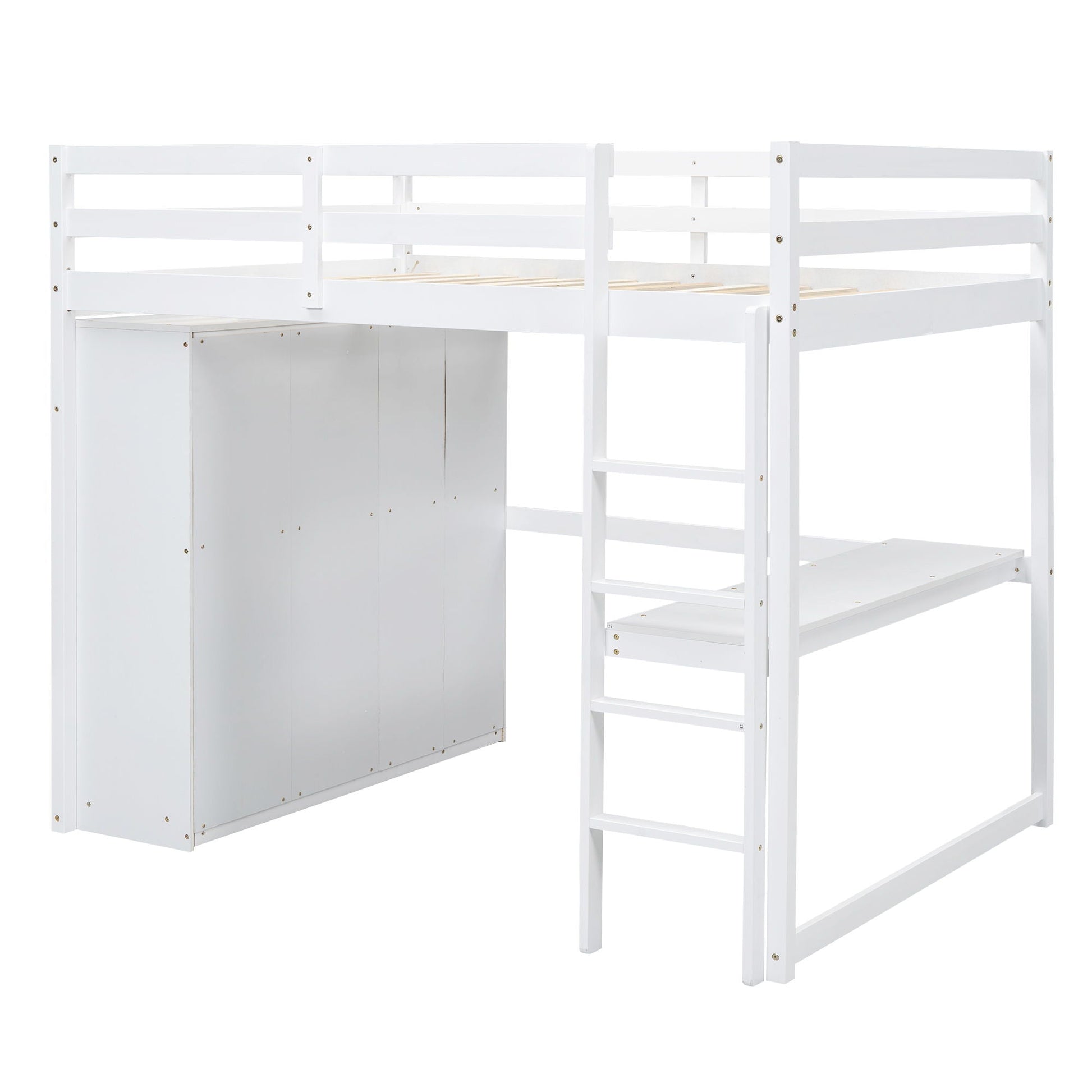 Loft bed with built-in wardrobe, shelves and drawers in white wood by HouseOfZazla on Tampa Home & Garden Store