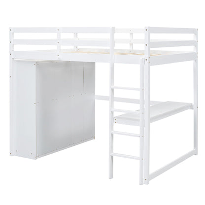 Loft bed with built-in wardrobe, shelves and drawers in white wood by HouseOfZazla on Tampa Home & Garden Store