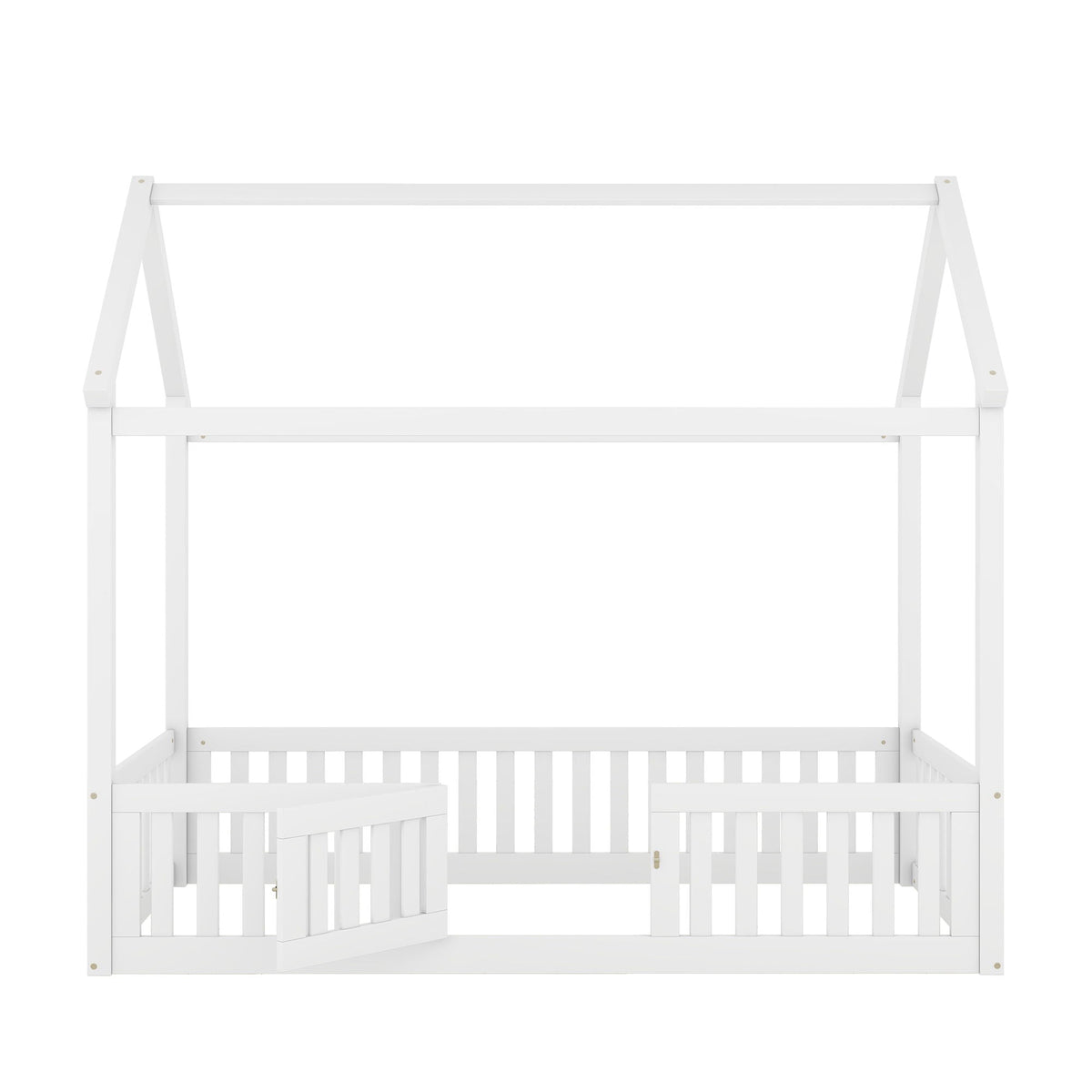 White wooden platform bed with fence-style rail and door by HouseOfZazla on Tampa Home & Garden Store