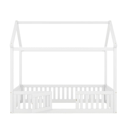 White wooden platform bed with fence-style rail and door by HouseOfZazla on Tampa Home & Garden Store