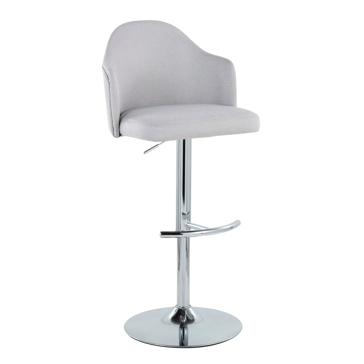 Contemporary Adjustable Barstool Set with Swivel and Rounded T Footrest, gray fabric, chrome pedestal base HouseOfZazla on Tampa Home & Garden Store