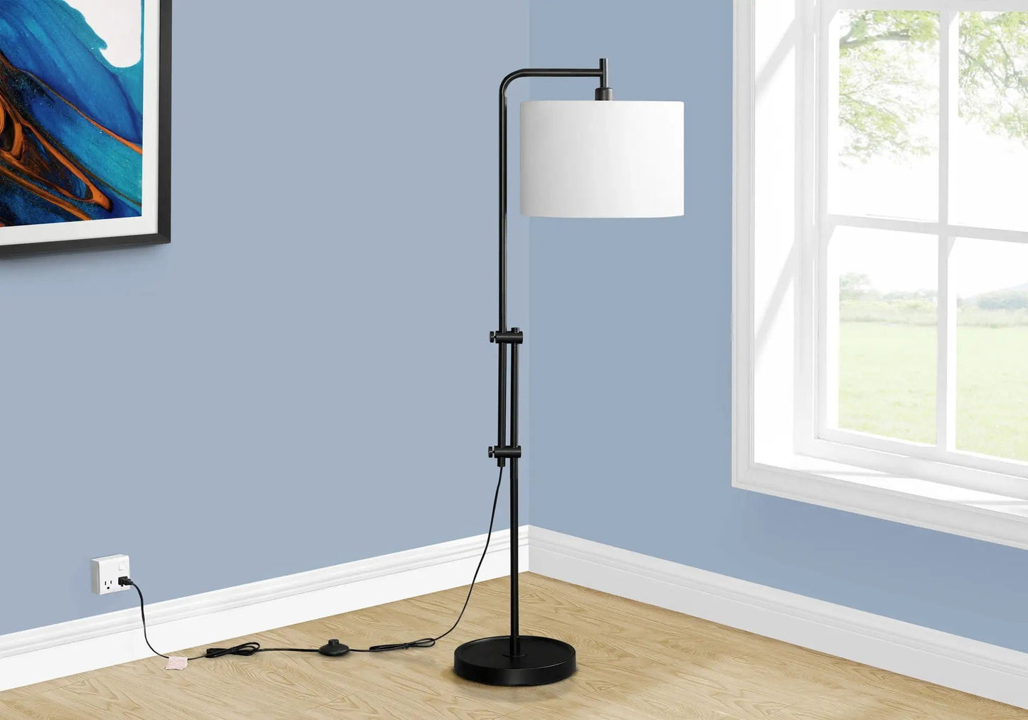 Metal Arc Floor Lamp with Fabric Drum Shade