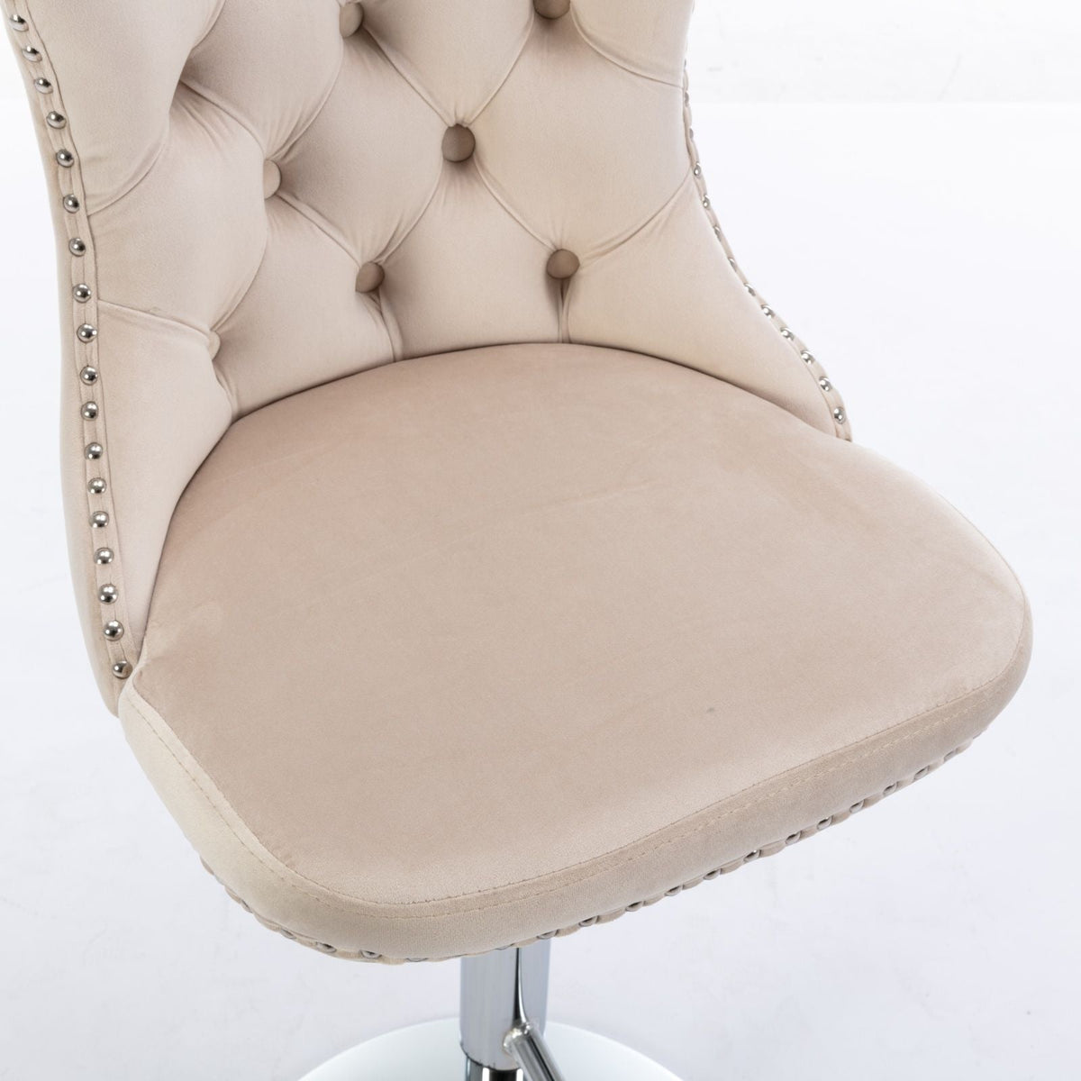 Swivel adjustable height barstools set of 2 with beige tufted upholstery and nailhead trim on Tampa Home & Garden Store