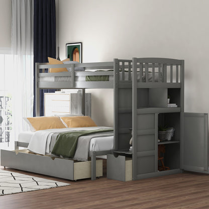 Bunk bed by HouseOfZazla with convertible bottom bed, gray finish and built-in storage drawers on Tampa Home & Garden Store