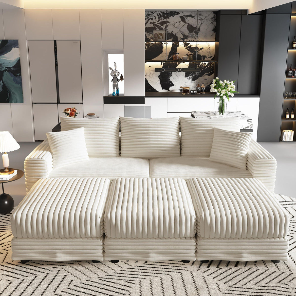 Deep Seat Sofa Bed With Ottoman and Soft Pillows