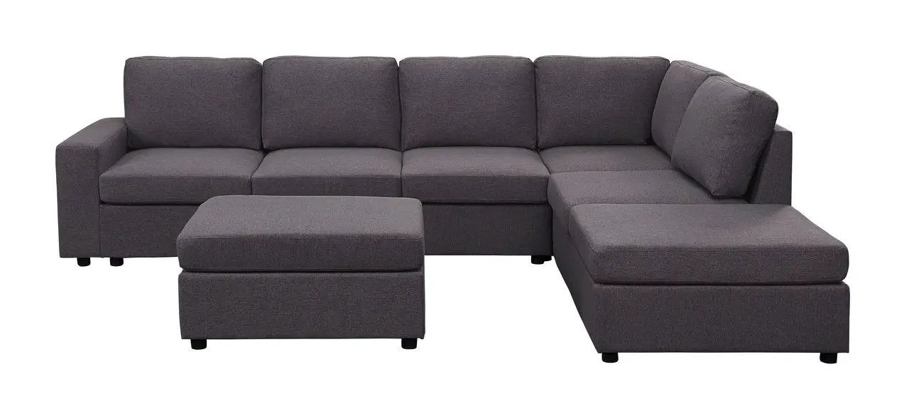 Cassia 7-seat reversible modular sectional sofa with ottoman, gray fabric, living room set on Tampa Home & Garden Store