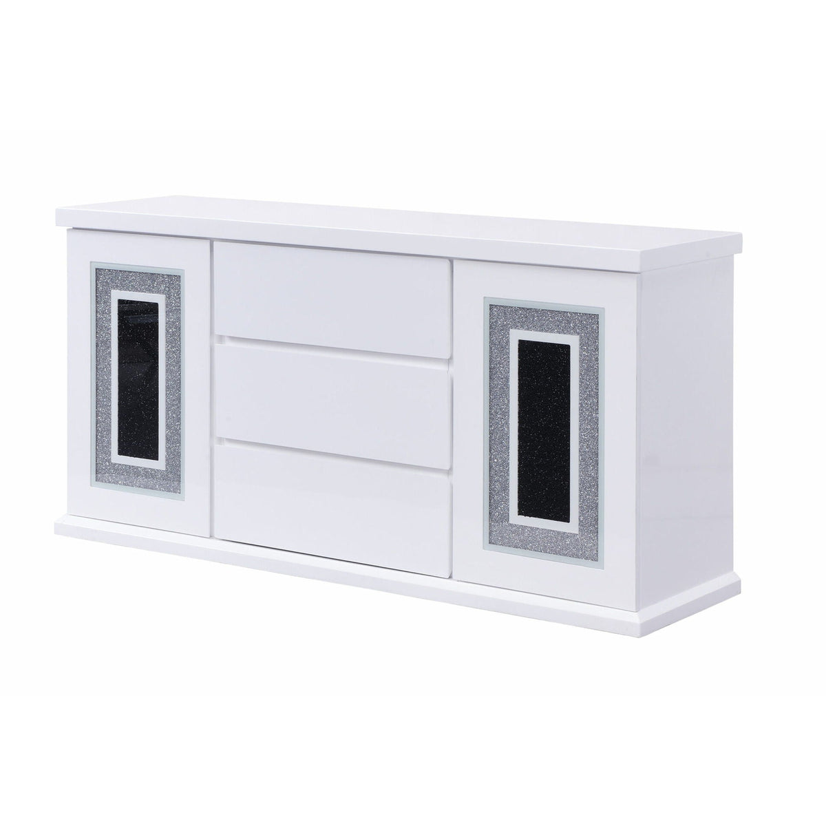 Buffet with clear glass inlay, white high-gloss finish, 61.8in wide, HouseOfZazla on Tampa Home & Garden Store